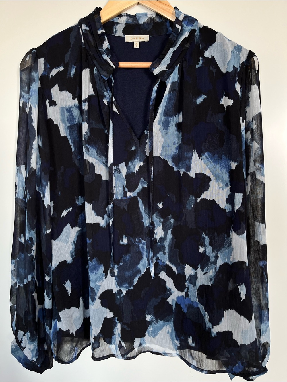 Laura Abstract Print Sheer Blouse – Lined – Size L
